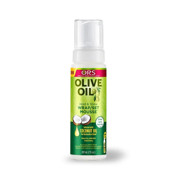 ORS Olive Oil Hold & Shine Wrap/Set Mousse infused with Coconut Oil for Restorative Shine 7oz