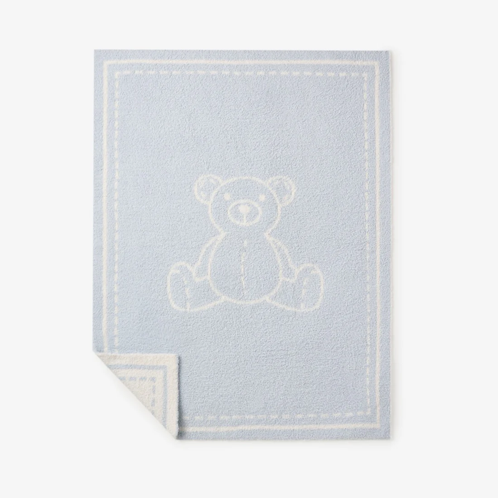 Pale Blue Teddy Bear Feather Knit Baby Blanket 30"x40"