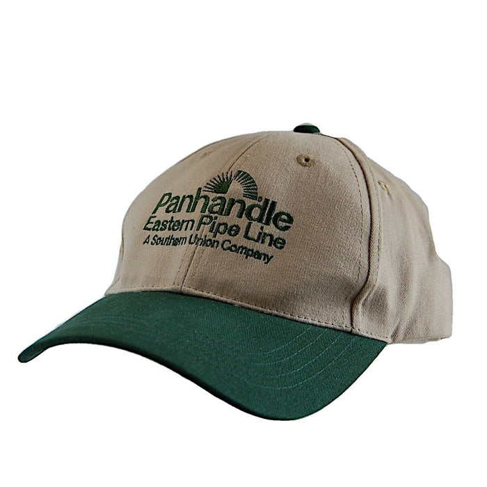 Panhandle Eastern Pipe Line Hat 5 Panel Ball Cap Tan with Green Brim Adjustable