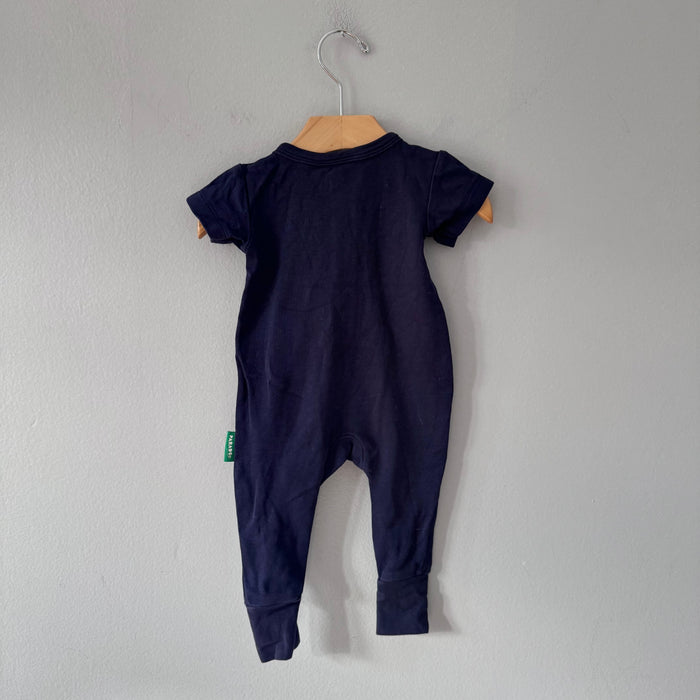 Parade Organics  / Navy x blue short sleeve romper / 3-6M