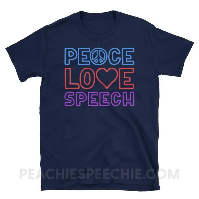 Peace Love Speech Classic Tee - Navy / S - T-Shirts & Tops peachiespeechie.com