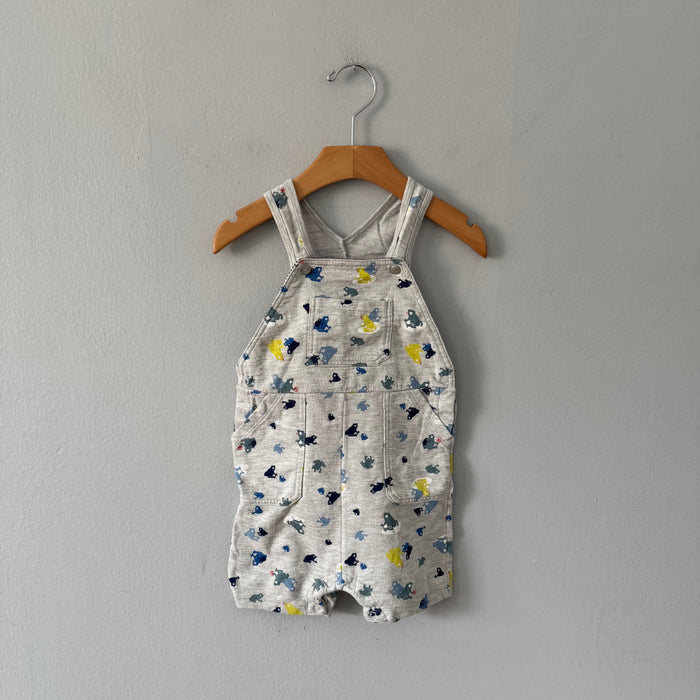 Petit Bateau / Light grey x frog overall shorts / 18M