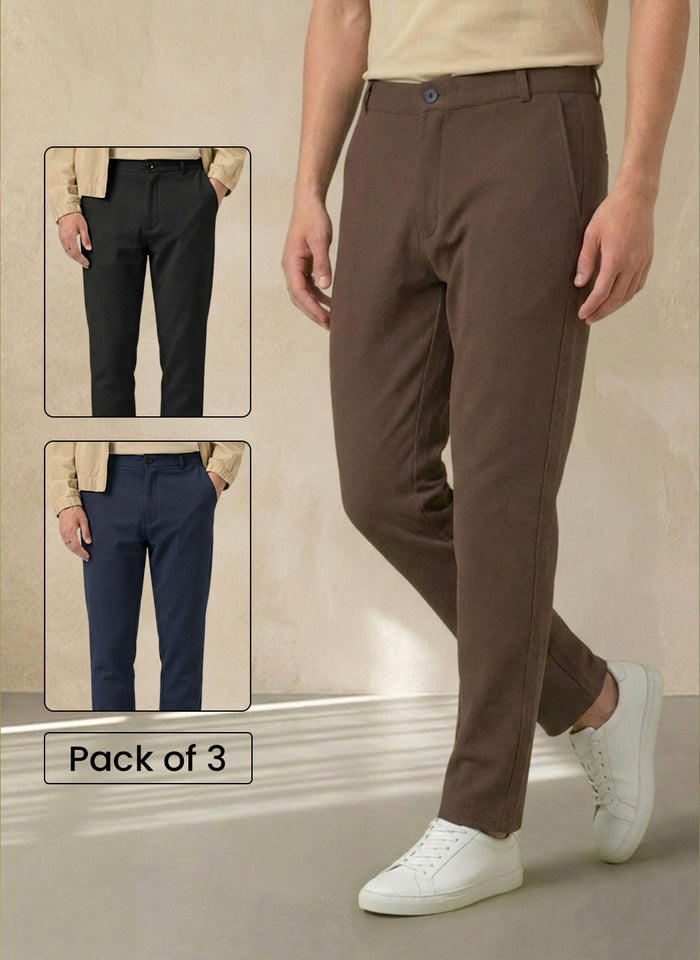 Pick Any 3  Checks Soft Lycra Trousers Combo
