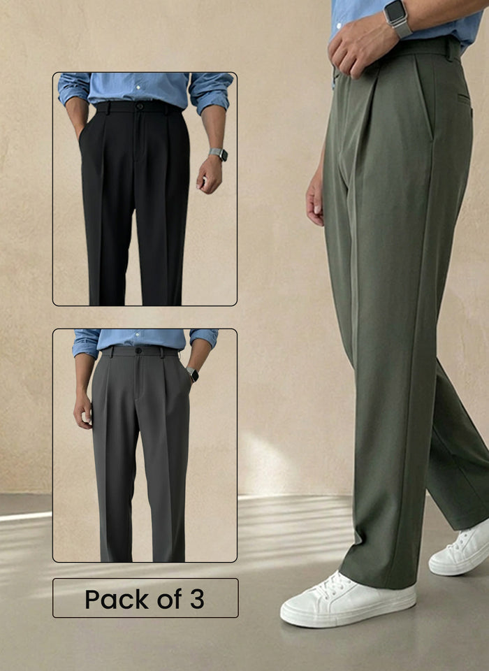 Pick Any 3 Korean Single Pleated Trousers Combo