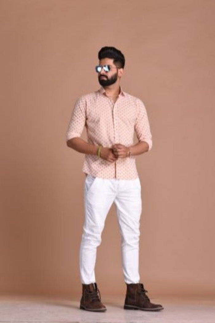 Pink Color Sanganeri Printed Shirt