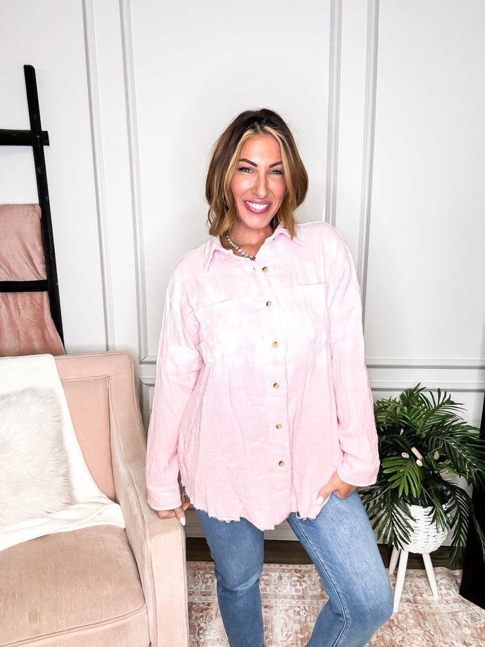 Pink Horizon Button Down Top - Reg/Curvy - FINAL SALE - Macoma Boutique120 Long Sleeve