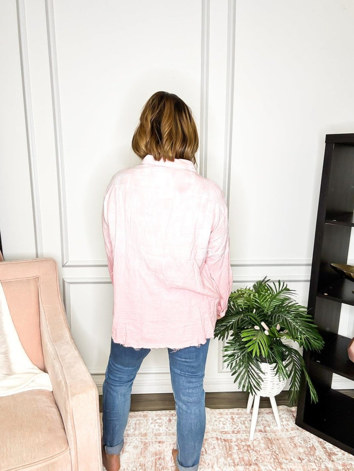 Pink Horizon Button Down Top - Reg/Curvy - FINAL SALE - Macoma Boutique120 Long Sleeve
