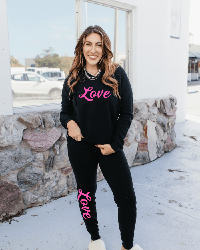 Pink Love Graphic Sweatpants In Black - FINAL SALE - Macoma Boutique555 Presales