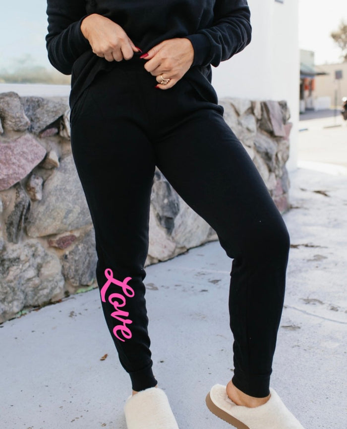 Pink Love Graphic Sweatpants In Black - FINAL SALE - Macoma Boutique555 Presales