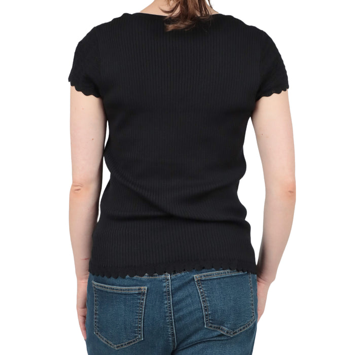 Pointelle Cap Sleeve V-neck