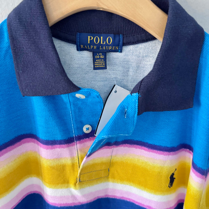 Polo Ralph Lauren	Pink blue stripe polo shirt / 14-16Y - New with tag