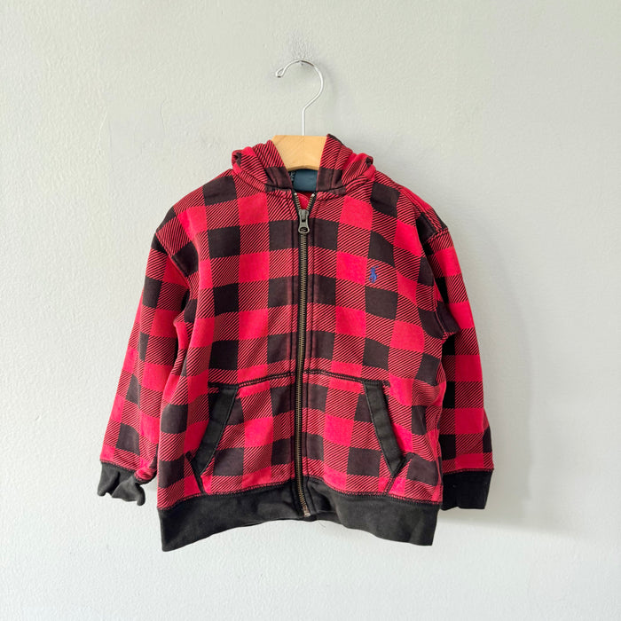 Polo Ralph Lauren / Red x black plaid zip up hoodie / 4T