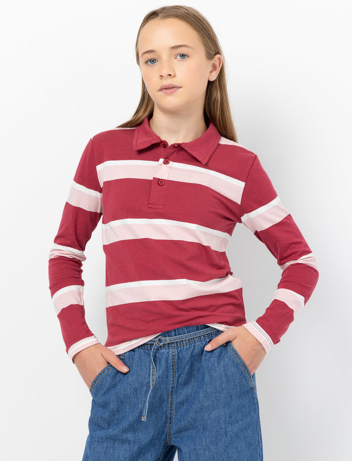Polo rayé à manches longues pour ado fille