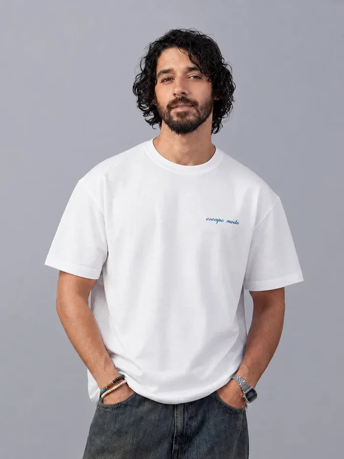 Postcard White Oversized Cotton Graphic Tee - front view
