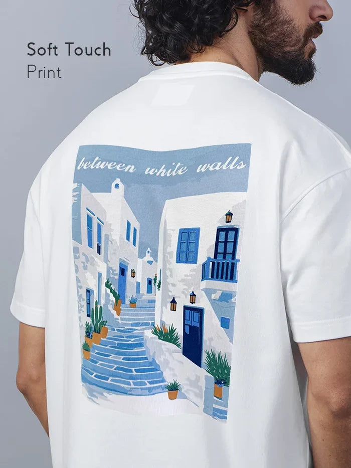 Postcard White Oversized Cotton Graphic Tee - back view