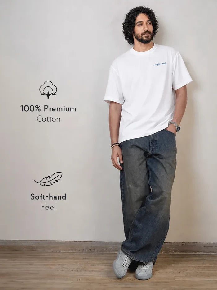 Postcard White Oversized Cotton Graphic Tee - premium cotton