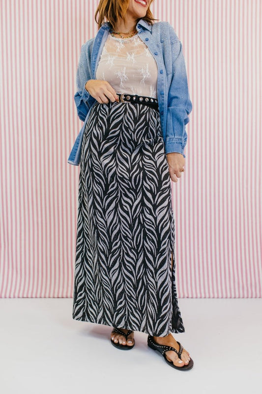 Power Play Skirt In Silver Zebra - Reg & Curvy - Macoma Boutique200 Skirts
