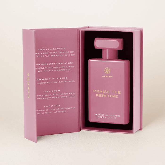 Praise the Perfume Extrait de Parfum bottle in its open gift box