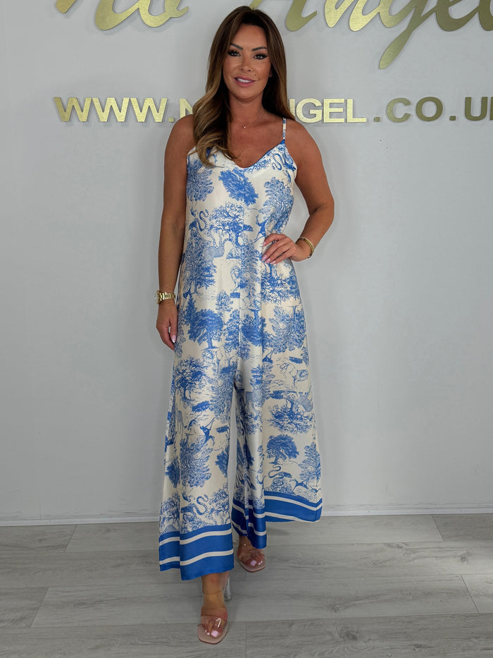 Printed Silk Mix Spaghetti Strap Jumpsuit (3 Colours)