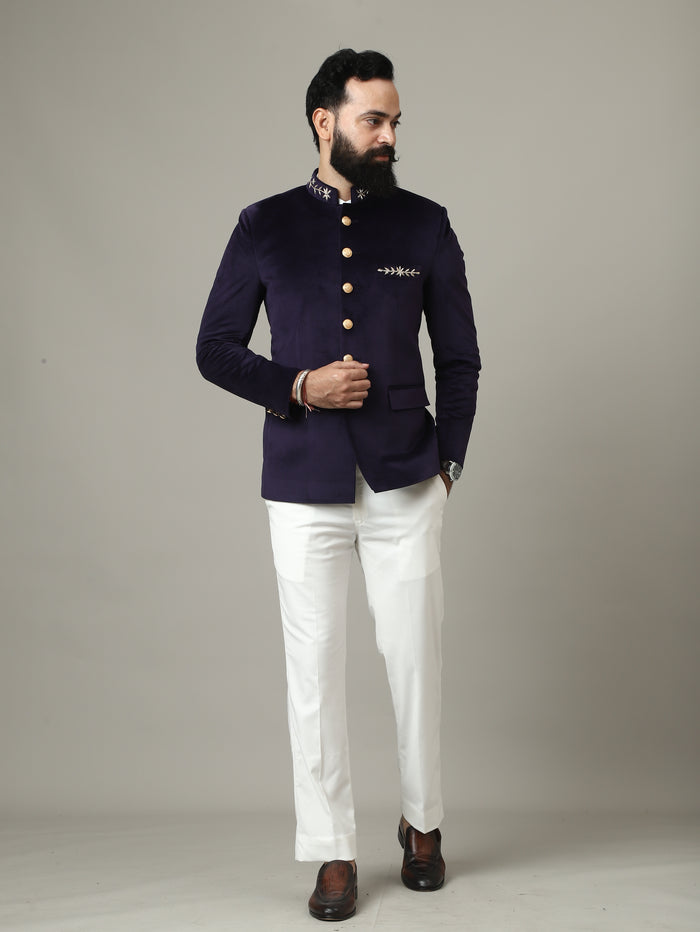 Purple Hand Embroidered Bandhgala with Ivory Pants | Reception & Wedding Wear