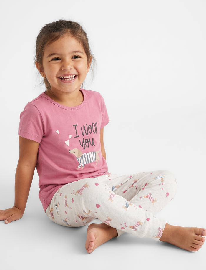 Pyjama 2 pièces à motif de chiens à manches courtes pour fille