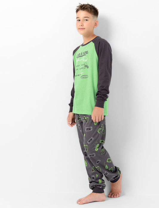 Pyjama 2 pièces en tricot imprimé à l’avant pour garçon