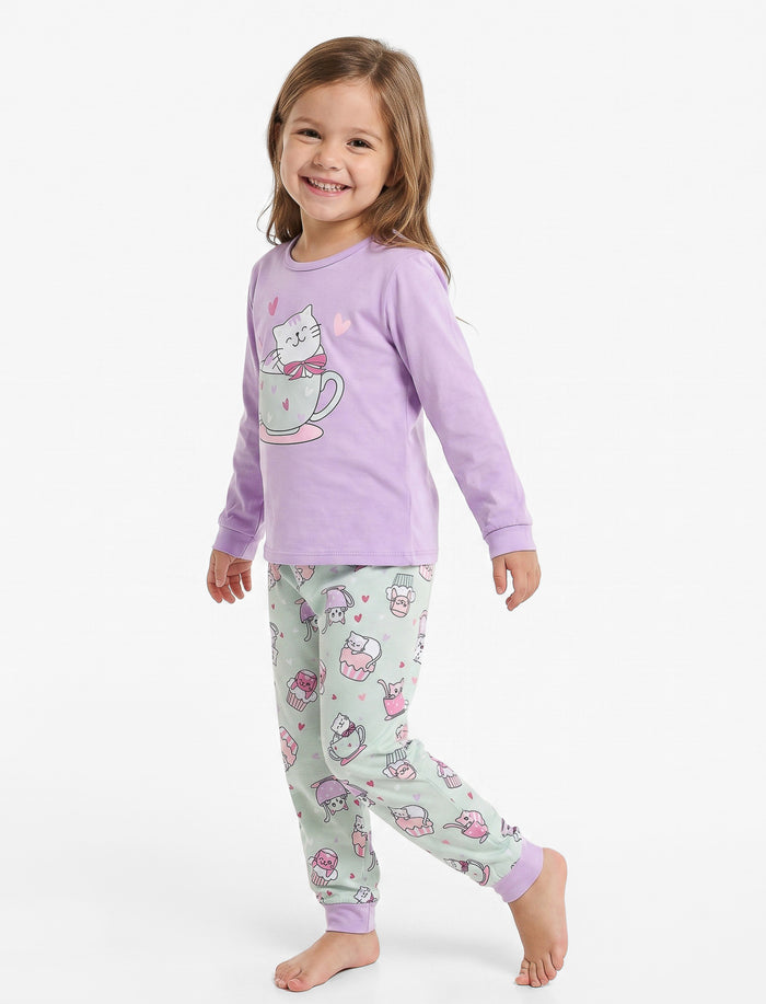 Pyjama 2 pièces imprimé à l’avant à manches longues pour fille