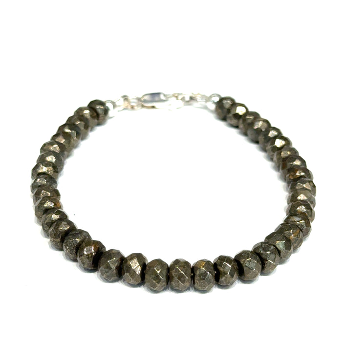One 7'' Pyrite Gemstone  faceted roundel gemstone w/lobster claw