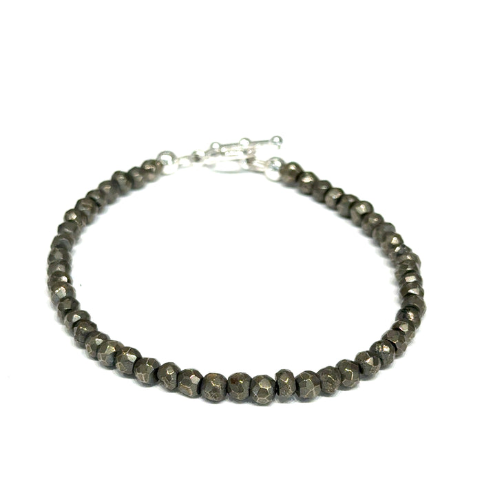 One 6.75'' Pyrite gemstone faceted round w/SS Toggle - new