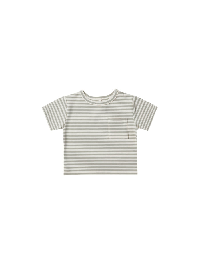 Quincy Mae Boxy Pocket Tee - Pistachio Stripe