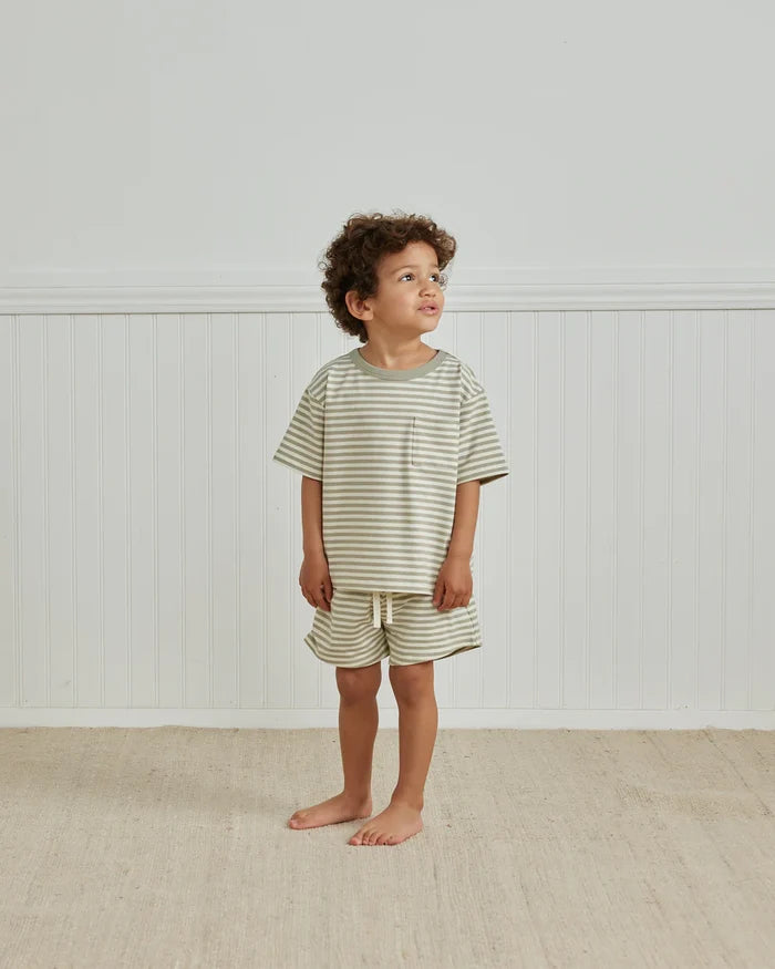Quincy Mae Boxy Pocket Tee - Pistachio Stripe