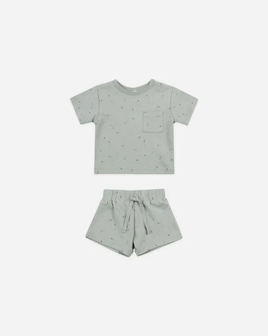 Quincy Mae Boxy Pocket Tee and Short Set - Constellations