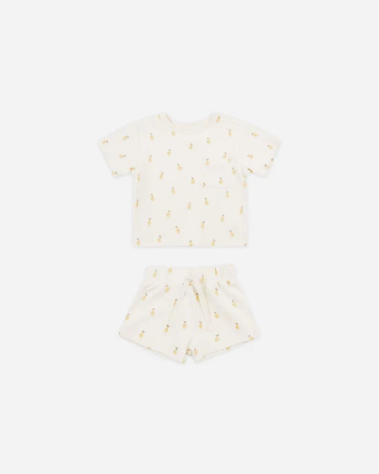 Quincy Mae Boxy Pocket Tee and Short Set - Lemons