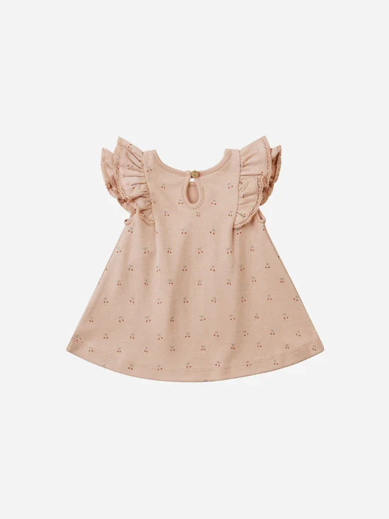 Quincy Mae Flutter Dress - Blush Cherries