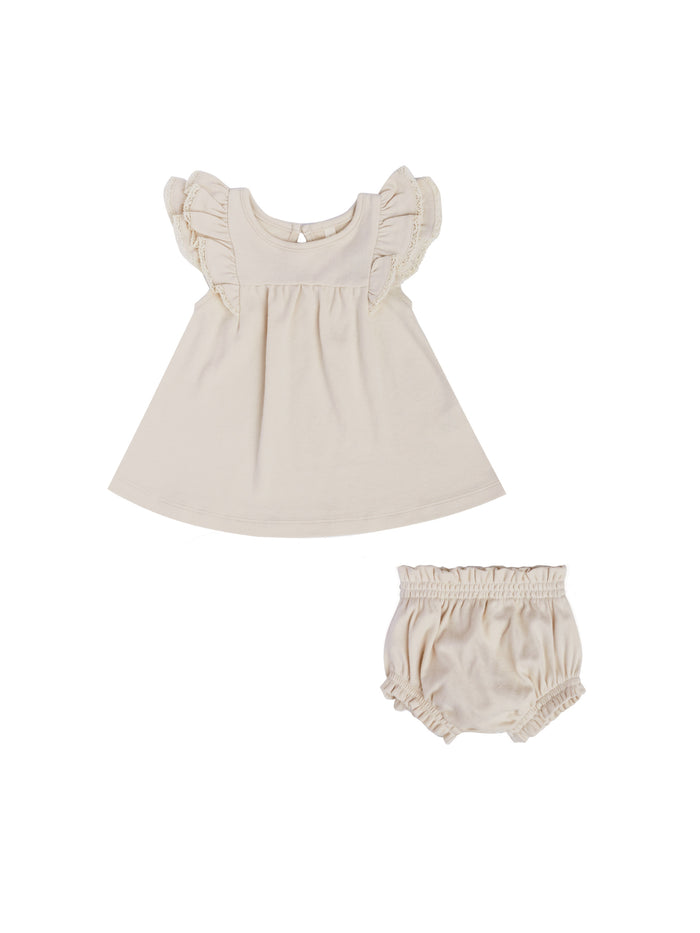 Quincy Mae Flutter Dress + Bloomer - Natural