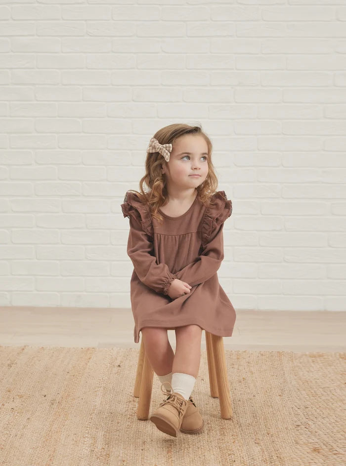Quincy Mae Long Sleeve Flutter Dress - Pecan
