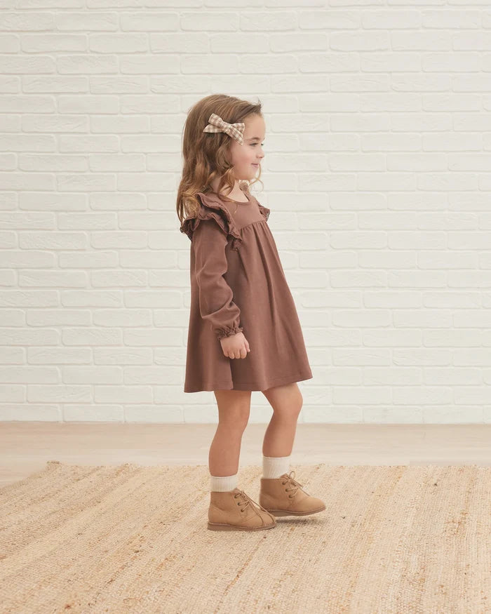 Quincy Mae Long Sleeve Flutter Dress - Pecan