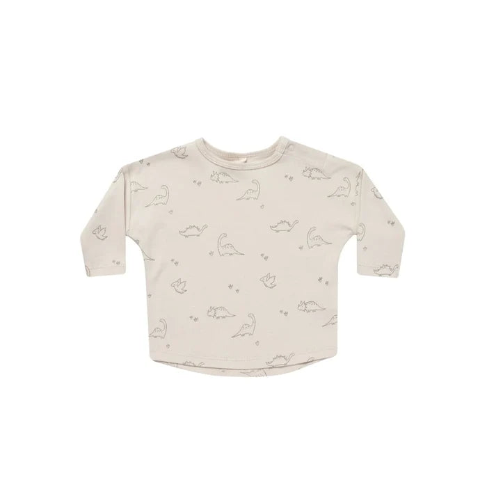 Quincy Mae Organic Brushed Jersey Long Sleeve Shirt - Natural Dino