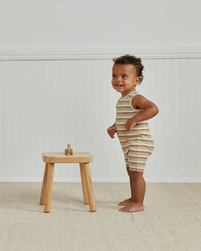 Quincy Mae Ribbed Henley Romper - Summer Stripe