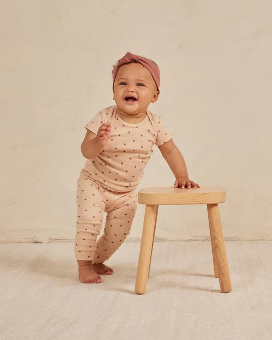Quincy Mae Ribbed Short Sleeve Tee and Leggings Set - Strawberries