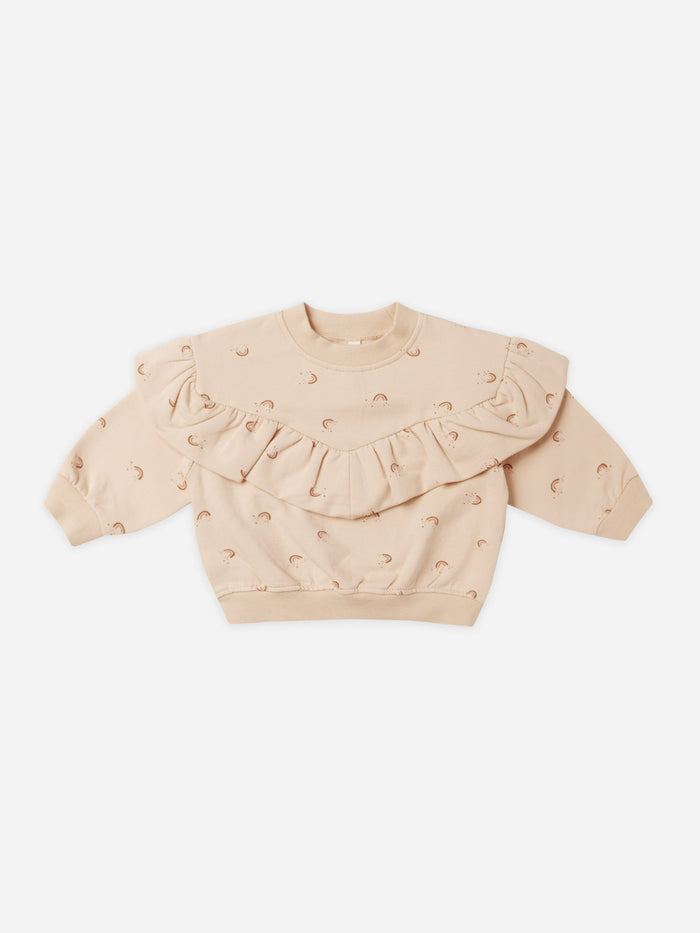 Quincy Mae Ruffle Fleece Sweatshirt - Rainbow Shell