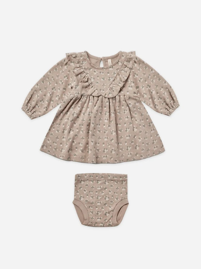 Quincy Mae Truffle Floral Long Sleeve Ruffle V Dress