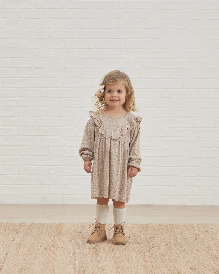 Quincy Mae Truffle Floral Long Sleeve Ruffle V Dress