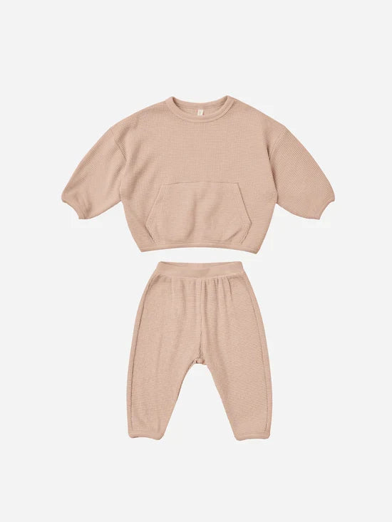 Quincy Mae Waffle Top + Pant Slouch Set - Blush