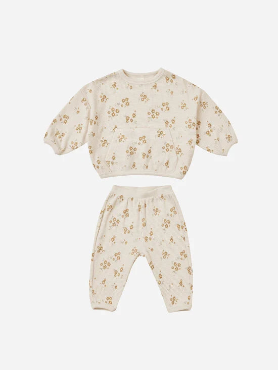 Quincy Mae Waffle Top + Pant Slouch Set - Honey Flower