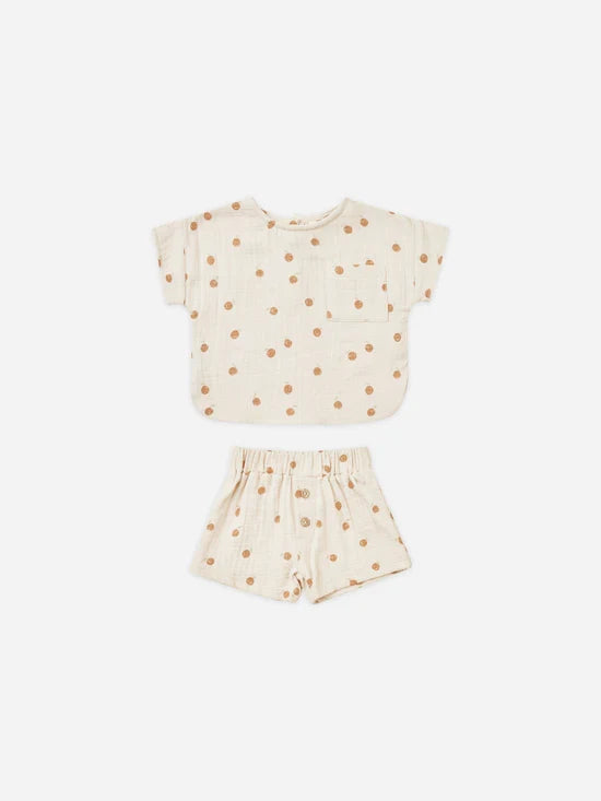 Quincy Mae Woven Boxy Top and Shorts Set - Oranges