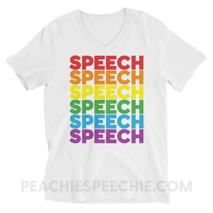 Rainbow Speech Soft V-Neck - White / S - T-Shirts & Tops peachiespeechie.com