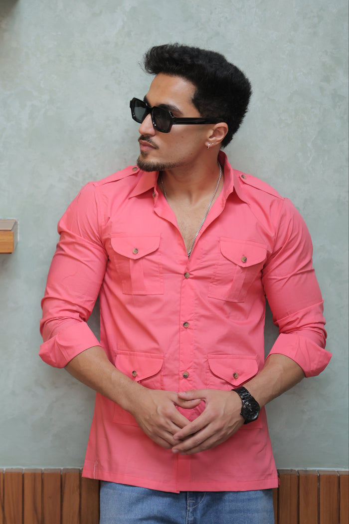 Rajanyas Four-Pocket Hunting Shirt – Dusty Rose