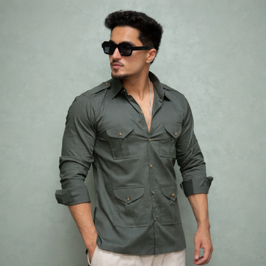 Rajanyas Four-Pocket Hunting Shirt – Pine Green
