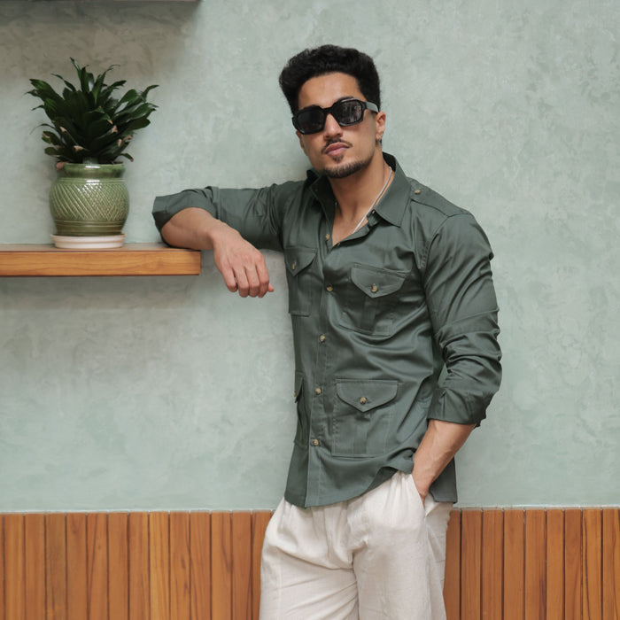 Rajanyas Four-Pocket Hunting Shirt – Pine Green